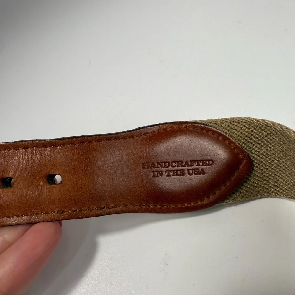 Trafalgar canvas leather belt handcrafted in USA size 42-44.5”